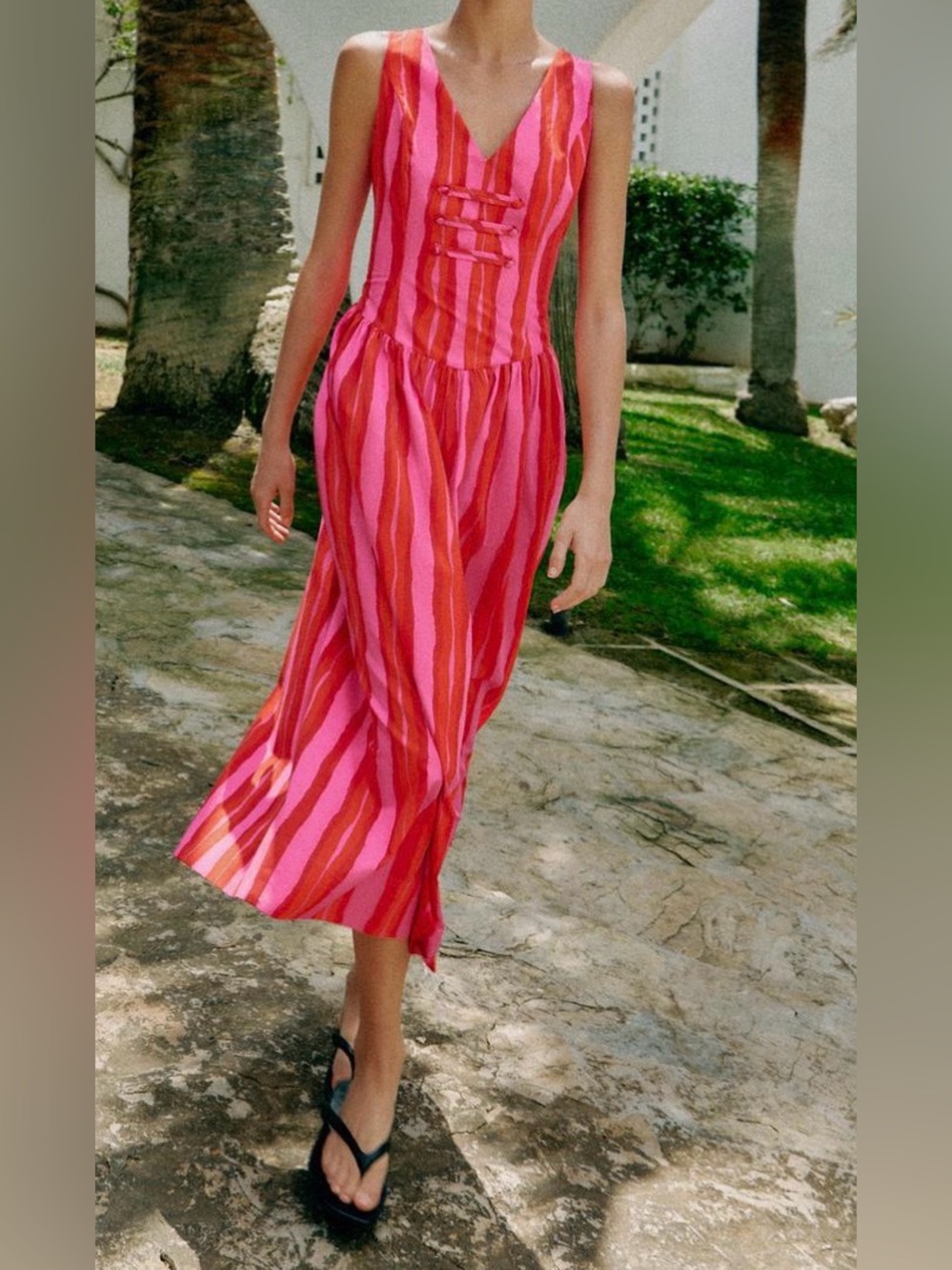 Zara Pink and Red Striped Maxi Dress